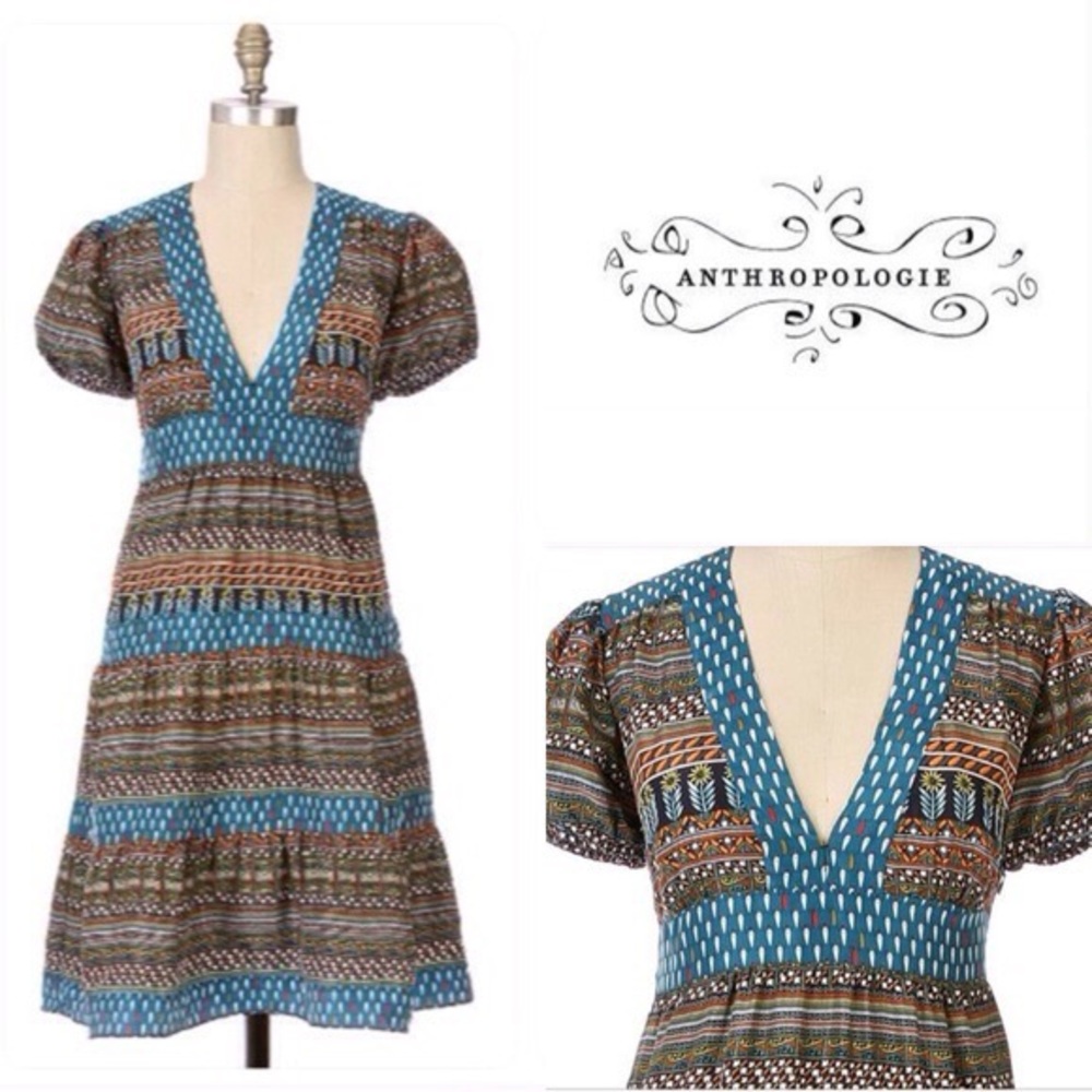 Anthropologie Living Teal Silk Dress XS 2